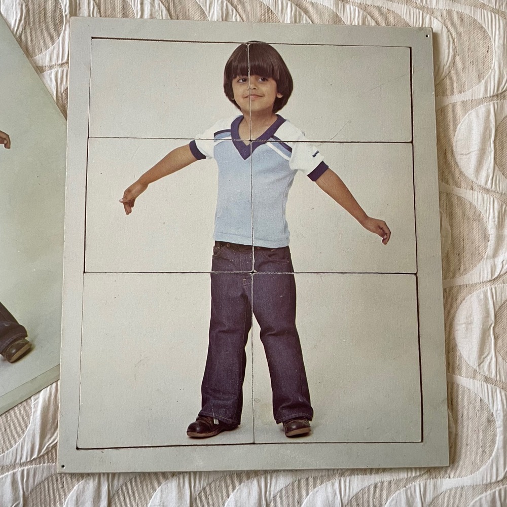Vintage Wooden Tray Puzzle 6 Piece Hispanic Boy Photo Retro Toddler Toy 11x9